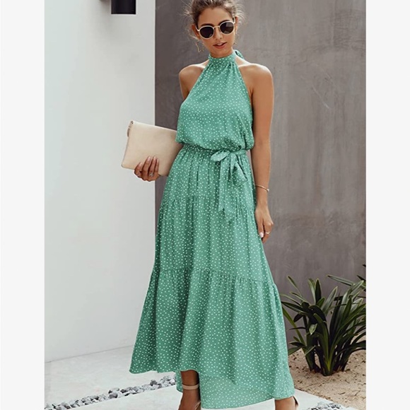 Vicki Wayne Green Polkadot Dress With Collar & Tie Detail main image 1